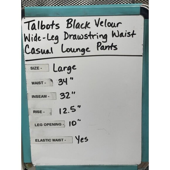 Talbots Black Velour Wide-Leg Drawstring Waist Casual Lounge Pants Size Large - Picture 4 of 4